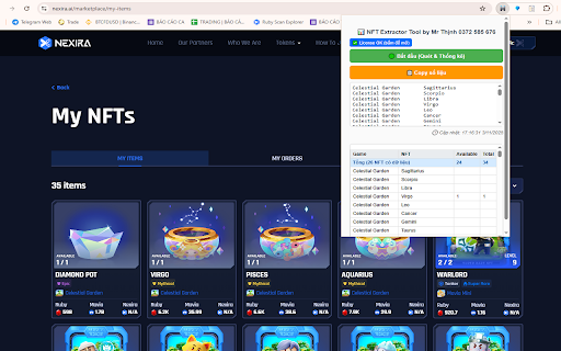 Follow NFT Nexira :: Công cụ hỗ trợ quét & thống kê NFT trên Nexira Marketplace. Có license key và dùng thử 24h.