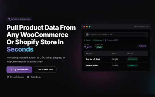Scrapify: Shopify & WooCommerce Scraper :: Export thousands of products from any Shopify or WooCommerce store to CSV or Excel — no coding, no manual copy-pasting.