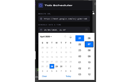 Tab Scheduler :: Schedule websites to open automatically at a specified date and time.