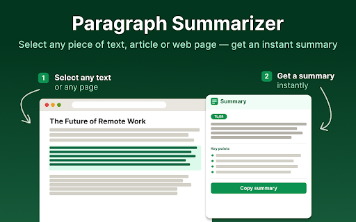 Paragraph Summarizer :: Use Paragraph Summarizer AI tool to summarize a webpage, select any text and make it shorter instantly, or summarize an article.