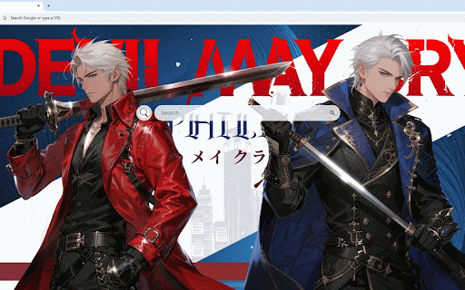 Devil May Cry Twin Blades Live Wallpaper :: Devil May Cry dual warriors in red and blue with massive swords on bold graphic background.