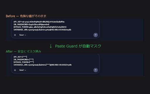 Paste Guard :: AIサービスへのペースト時にAPIキー・パスワード等を自動マスク