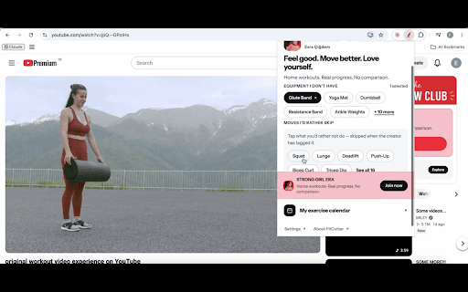 FitCutter: YouTube workouts fit you :: Skip what your body can’t do, skip what needs equipment you don’t have, control your rest, keep a calendar. Free, no account.