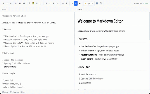 Markdown & JSON Editor :: Edit Markdown & JSON files in Chrome with live preview, themes, formatting tools, and tree view.