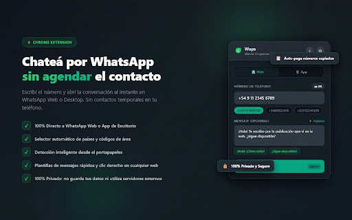 Waps: Enviar WhatsApp sin agendar | Direct Message :: Envía mensajes sin agendar y traduce audios de WhatsApp a texto con Inteligencia Artificial. Rápido, privado y directo.