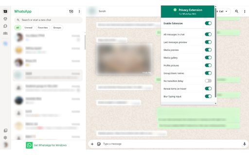 WhatsApp Privacy Extension :: Adds privacy features to WhatsApp Web, blurring messages and names.