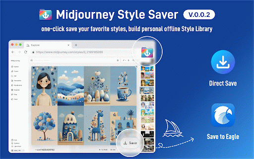 Midjourney Style Saver :: One-click bulk save Midjourney style images to your local machine or Eagle library.