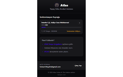 ATLAS UYAP Extension :: Avukatların UYAP sistemini ATLAS'a entegre etmesini sağlayan uzantısı.