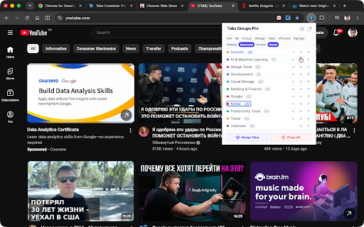 Tabs Groups Pro :: Organize opened tabs automatically by moving them into separate windows based on domain and tag categories.