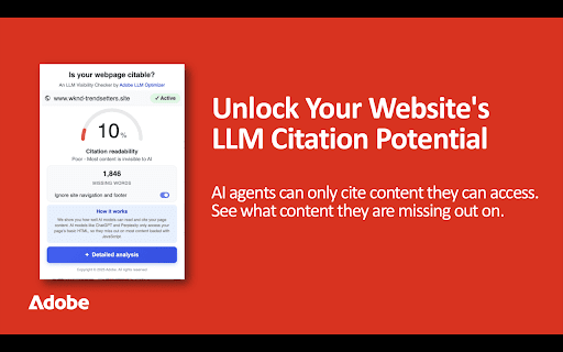 Adobe LLM Optimizer: Is Your Webpage Citable? :: Compare the real site vs what ChatGPT, Perplexity and others read when fetching the page for citation