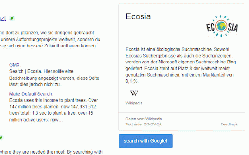 Ecosia to Google :: Add a Button to Ecosia.org to quickly look the same thing up in Google.com