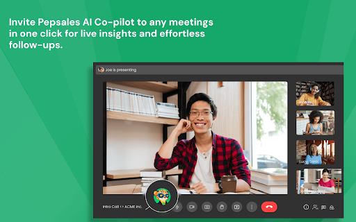Pepsales AI for Google Meet :: Adds a Copilot button to Google Meet so users can instantly invite the Pepsales AI Copilot into meetings