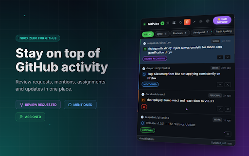 GitPulse — GitHub Notifications :: Your GitHub notification command center. Filter, triage, and manage notifications without leaving your current tab.