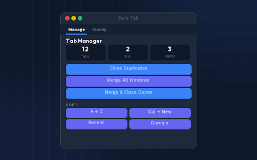 Zero Tab: Tab Manager :: Maximize productivity with a powerful tab organizer designed to sort your workflow and eliminate distractions in a single click.