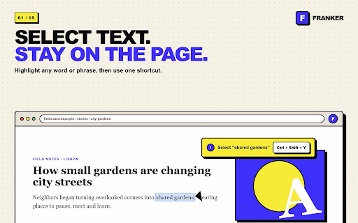 Franker Translator :: Translate selected text inline, on-device or with your Google Cloud API key.