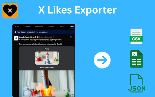 X Likes Exporter - Export Twitter Liked Tweets :: Export your liked posts from X (Twitter) in 1 click as CSV, JSON, or Excel. Backup, share, or access offline with ease.