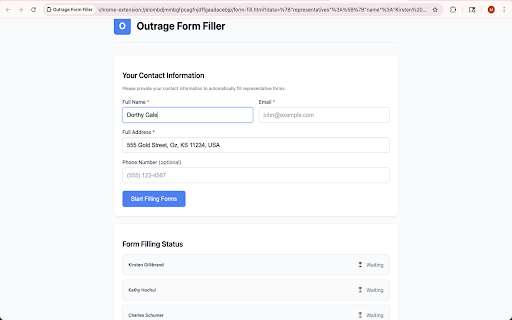 Outrage Form Filler :: Automatically fill out representative contact forms