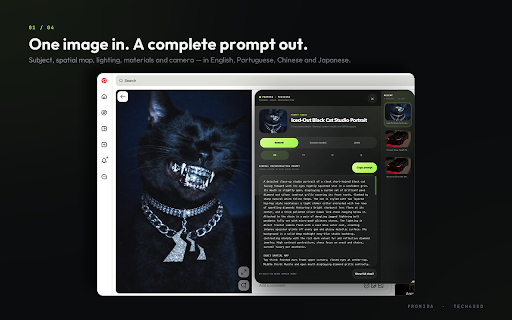 Promira by TECH4SSD :: Select any web image and read a forensic, generator-ready prompt beside it with a verified TECH4SSD account.