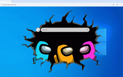 Among Us Live Wallpaper :: Colorful Among Us crewmates peeking through cracked wall on blue background.