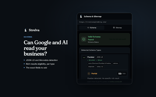 Schema & Sitemap Checker by Strelva :: Quick schema and sitemap analysis for any webpage. Check JSON-LD, Microdata, robots.txt, and sitemap.xml instantly.