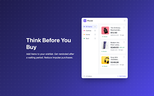 Pause: Mindful Shopping Extension :: Pause before you buy. Save items, track prices, and shop more mindfully.