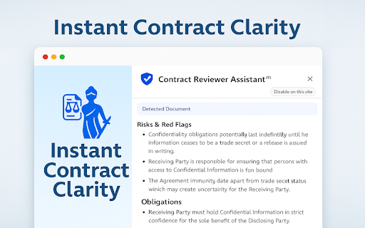 Contract Reviewer :: AI contract analyzer that summarizes agreements, flags risks, extracts obligations, and highlights key terms in your browser.