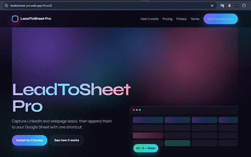 LeadToSheet - LinkedIn to Google Sheets Lead Exporter :: 1-click export of B2B leads and contact details from LinkedIn profiles into your Google Sheet. Fast and lightweight.
