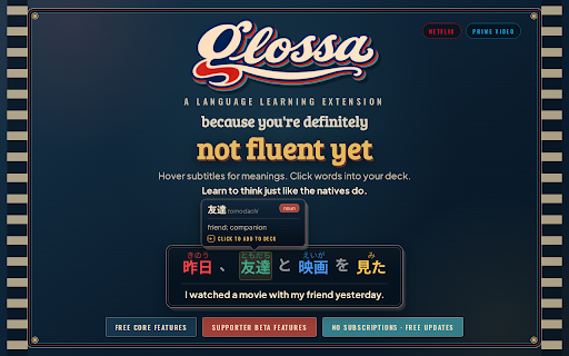 glossa :: Bilingual subtitles and inline glossing for Netflix and Prime Video.