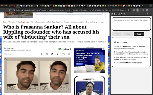 Chat with Article :: Try Chrome's built-in prompt API for articles.
