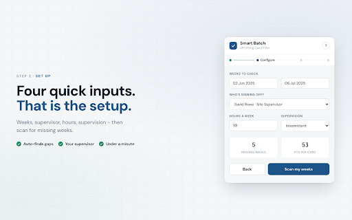 Smart Batch - eProfiling Card Filler :: Auto-fill missing eProfiling cards with optimal work areas to get your apprenticeship core units to 100%.