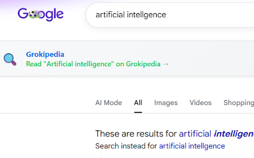 Grokipedia Bridge :: Adds direct links to Grokipedia articles when a Wikipedia topic appears in Google Search results.