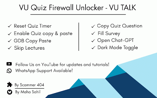 VU Quiz Firewall Unlocker - VU TALK :: VU TALK Extension - One Click Multiple Lecture Skipper, AI Quizer etc.. All in one