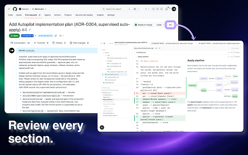 Markdown Review for GitHub :: Review the document, not the raw file — one click from any GitHub pull request into Markdown Review.