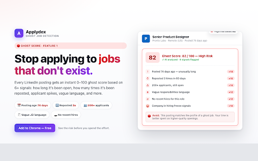 Applydex — Your Top 10 Job Matches, Resume Tailor, Detect Ghost Jobs :: Your daily Top 10 personalized LinkedIn job matches, one-click AI resume tailoring, and a Ghost Score on every posting.