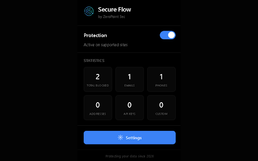 Secure Flow :: Prevent accidental sharing with AI chatbots. Blocks emails, phone numbers, addresses, and API keys.