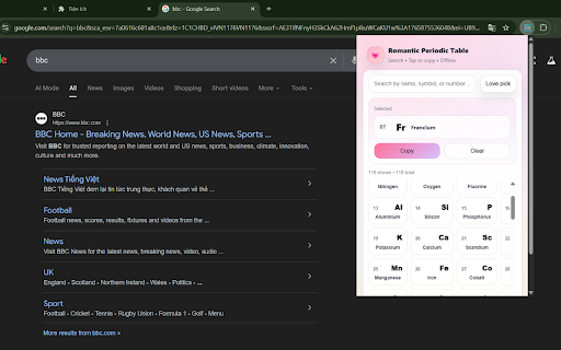 Romantic Periodic Table :: A romantic-themed periodic table in your popup with search and quick copy.
