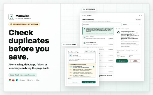 Markwise :: Local-first bookmark saving, duplicate checks, and search.