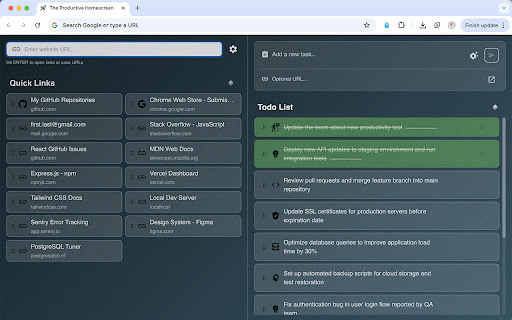 The Productive Homescreen :: Replace your new tab with a productive dashboard featuring todos and quick links