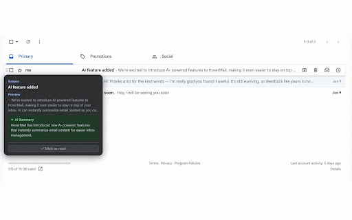 HoverMail :: Quickly preview, summarize, and manage Gmail emails on hover.
