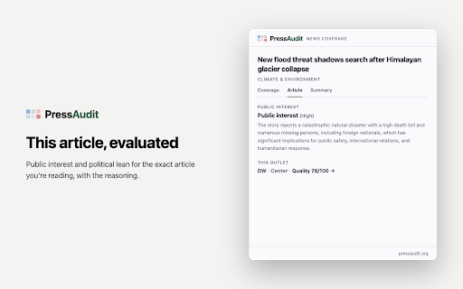 PressAudit: News Coverage :: See the full coverage, bias spread, and best free read for the article you're reading, on PressAudit.