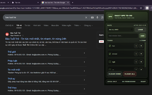 Daily Ops To-Do :: Save and manage a daily to-do list by date in a tactical military-style interface.