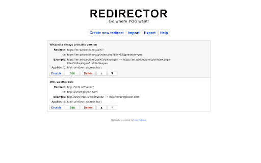 Redirector :: Automatically redirect content based on user-defined rules.