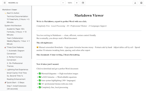 Markdown Viewer :: View Markdown files with syntax highlighting and smart export tools