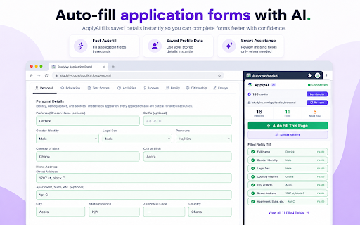 StudyIvy ApplyAI :: AI application assistant for international students. Auto-fill university forms and get AI suggestions.