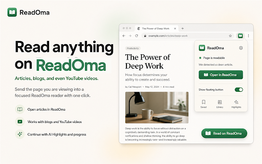 ReadOma - Immersive Reader :: Immersive guided reading for everything: blogs, articles, YouTube videos, and more. Plus, AI highlights find key points instantly.