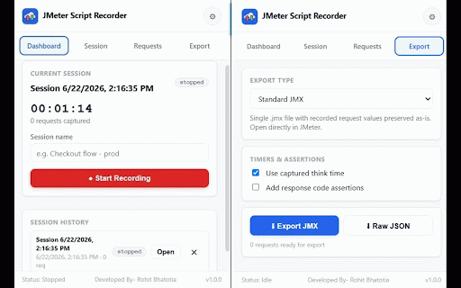 JMeter Script Recorder :: Record browser traffic and export performance-test-ready JMeter (JMX) scripts.