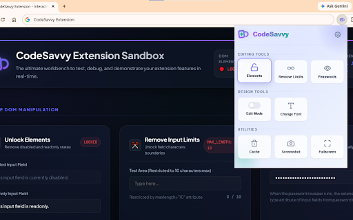 CodeSavvy :: Developer toolbox with advanced web manipulation tools. Unlock elements, modify text, change fonts, and more.