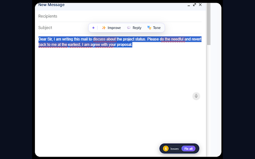 FluentEditor — AI Grammar Checker & Writing Assistant :: AI grammar checker & writing coach for non-native English speakers. Fix grammar, rewrite emails, adjust tone — on every website.