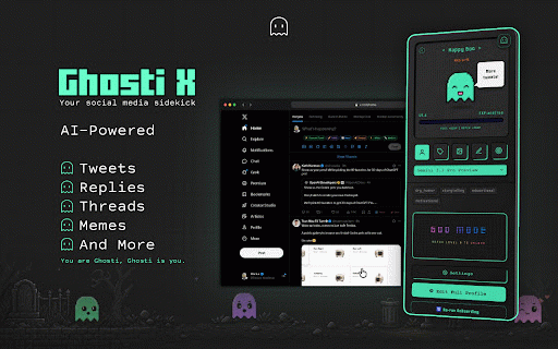 Ghosti X - Twitter AI Agent for Posts, Replies & More :: Your all-in-one AI agent for X/Twitter. Write posts, replies, threads, memes, news takes, and product updates in your voice.