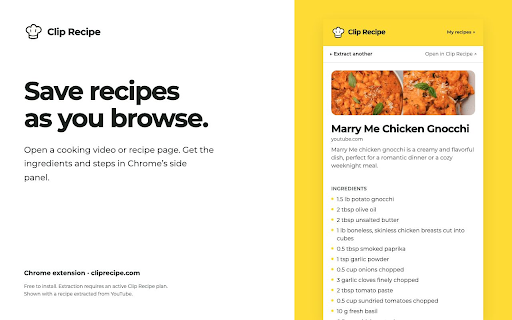 Clip Recipe :: Turn cooking videos and recipe pages into written recipes, right in your browser. Save ingredients and steps with Clip Recipe.